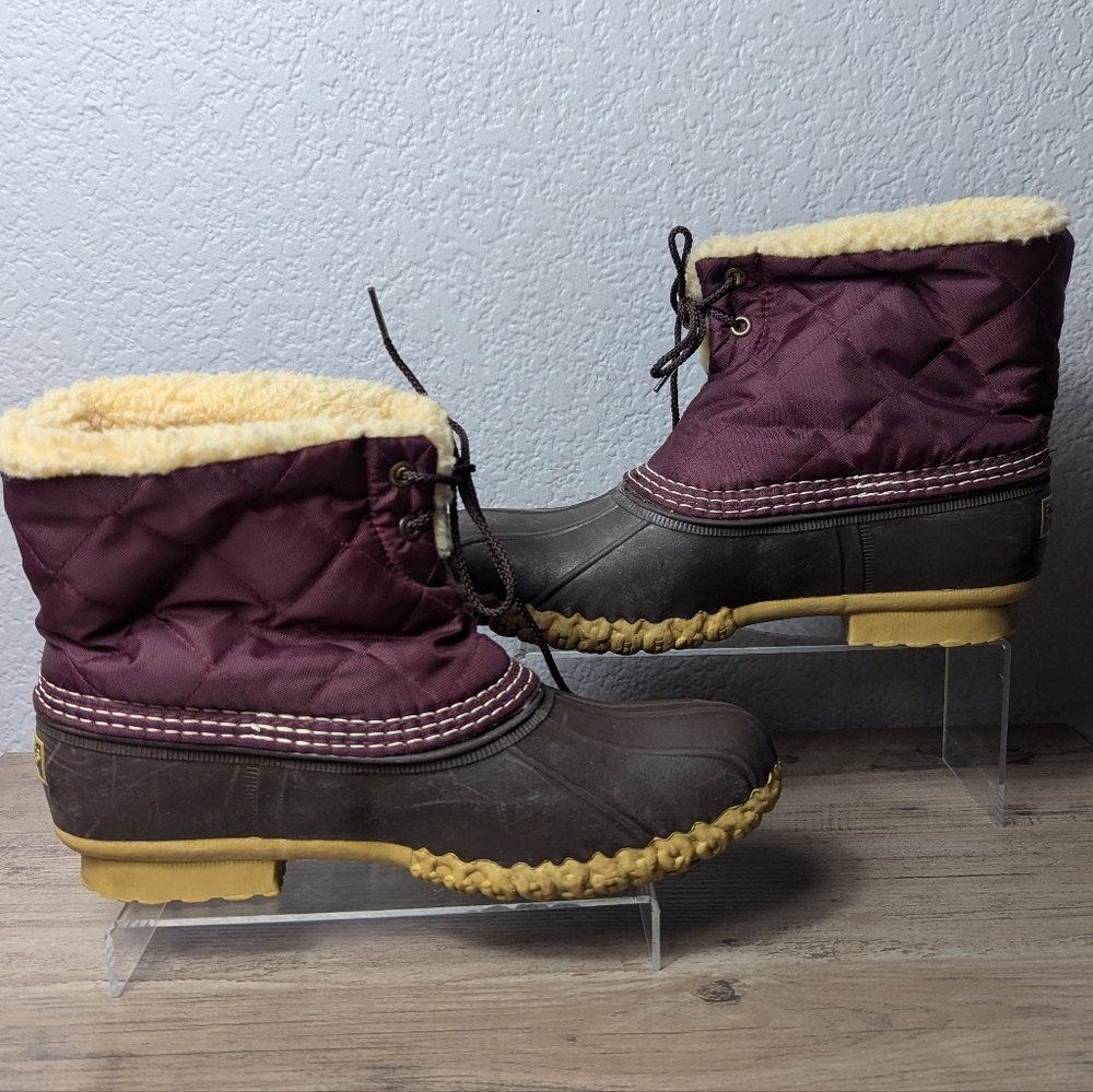 L.L. Bean Women's Quilted Winter Boots - Burgundy and Brown